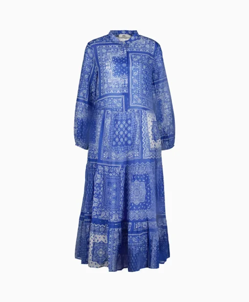 0039 Italy Maxi Jurk Mila Long 212344 Blauw Dessin*Dames Jurken