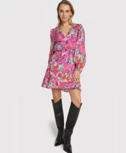 Alix The Label Jurk Ladies Woven Painted Flower Broderie Dress Print + 2 Kleurig*Dames Bruiloftskleding