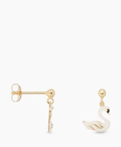 Anna+nina Oorbellen Single Swan Lake Stud Earring Silver Gol Wit*Dames Sieraden