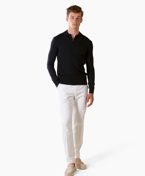 Aurelien Pullover Rib Zip Polos Ls Donker Blauw*Heren Truien