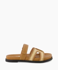 Bibi Lou Sandaal Zonder Hak Leather And Rafia Licht Bruin*Dames Sandalen