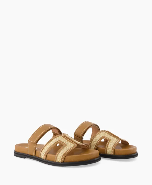 Bibi Lou Sandaal Zonder Hak Leather And Rafia Licht Bruin*Dames Sandalen