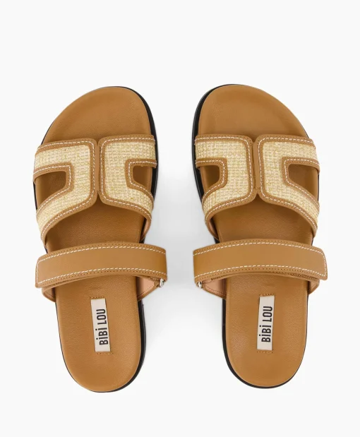 Bibi Lou Sandaal Zonder Hak Leather And Rafia Licht Bruin*Dames Sandalen