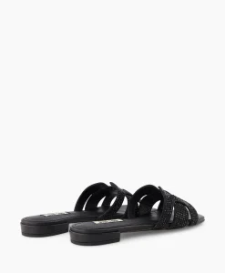 Bibi Lou Sandaal Zonder Hak Strass Zwart*Dames Sandalen
