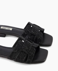 Bibi Lou Sandaal Zonder Hak Strass Zwart*Dames Sandalen