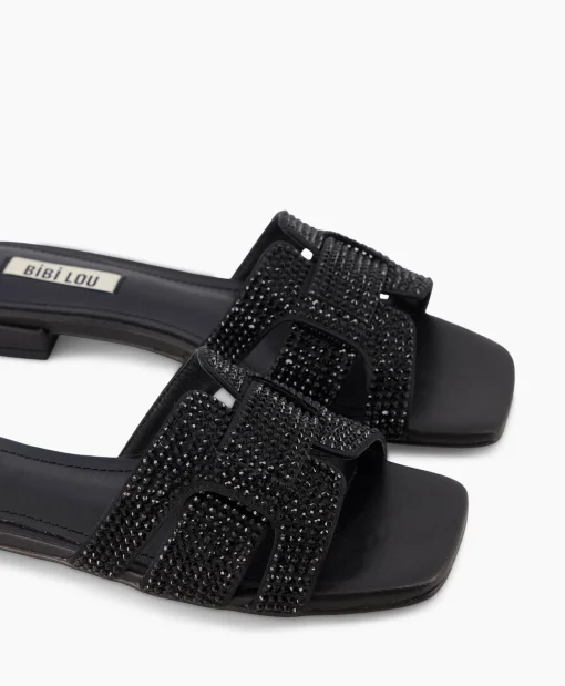 Bibi Lou Sandaal Zonder Hak Strass Zwart*Dames Sandalen