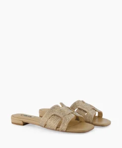 Bibi Lou Sandaal Zonder Hak Strass Beige*Dames Sandalen