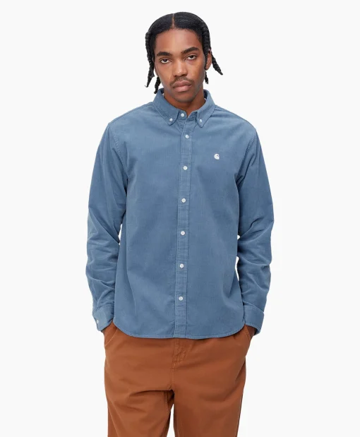 Carhartt Wip Overhemd L/S Madison Fine Cord Blauw*Heren Overhemden