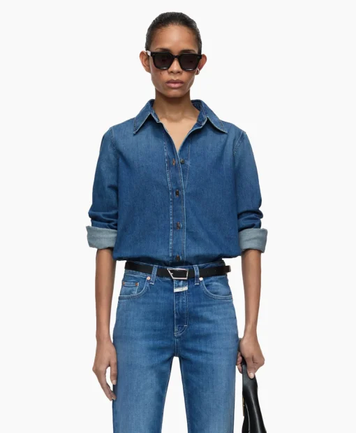 Closed Blouse Straight Fitted Blauw*Dames Blouses
