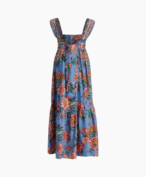 Farm Rio Maxi Jurk Wonderful Bouquet Blue Sleeveless Blauw*Dames Bruiloftskleding