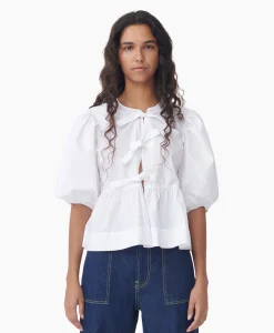 Ganni Blouse Cotton Poplin Peplum Wit*Dames Blouses