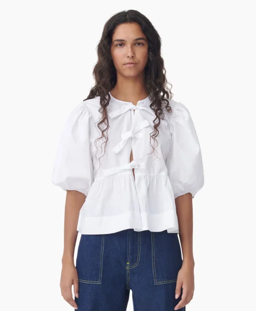 Ganni Blouse Cotton Poplin Peplum Wit*Dames Blouses