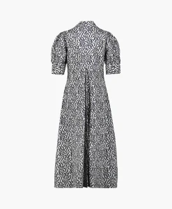 Ganni Midi Jurk Printed Cotton V-Neck Long Ecru*Dames Jurken