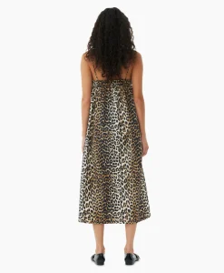 Ganni Midi Jurk Printed Cotton Strap Bruin*Dames Jurken