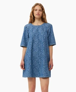 Ganni Mini Jurk Jacquard Denim A-Line Midden Blauw*Dames Jurken