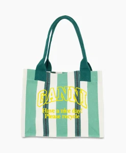 Ganni Shopper Large Easy Stripes Groen*Dames Tassen