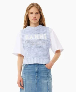 Ganni Spencer Cotton Rope Licht Blauw*Dames Truien