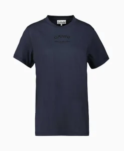 Ganni T-Shirt Korte Mouw Thin Jersey Relaxed O-Neck Donker Blauw*Dames T-Shirts & Tops
