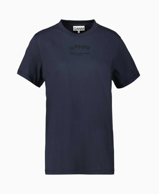 Ganni T-Shirt Korte Mouw Thin Jersey Relaxed O-Neck Donker Blauw*Dames T-Shirts & Tops