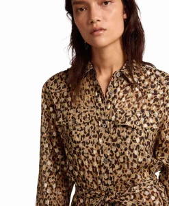 Golden Goose Midi Jurk Golden W's Chemisier Leopard Print Fil C Beige*Dames Jurken