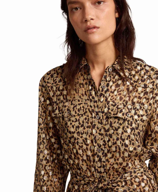 Golden Goose Midi Jurk Golden W's Chemisier Leopard Print Fil C Beige*Dames Jurken