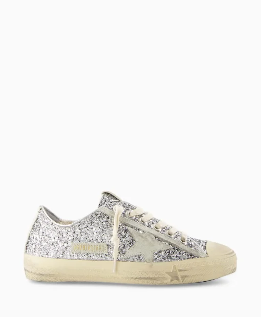 Golden Goose Sneaker V-Star 2 Glitter Upper Rubber Toe Suede St Zilver*Dames Sneakers