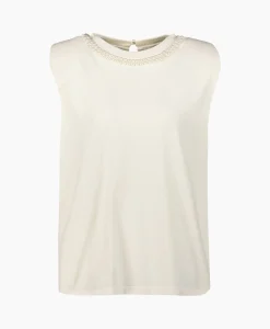 Golden Goose Top Journey W's Sleeveless Padded Shoulders Pearls Off White*Dames T-Shirts & Tops