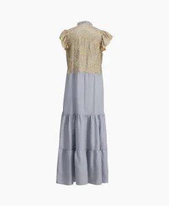 Greek Archaic Kori Maxi Jurk Long New All Over Sleeveless Ruffles Licht Grijs*Dames Bruiloftskleding
