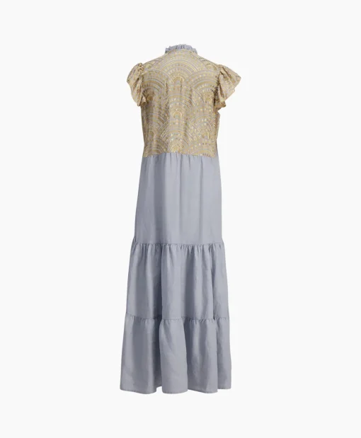 Greek Archaic Kori Maxi Jurk Long New All Over Sleeveless Ruffles Licht Grijs*Dames Bruiloftskleding