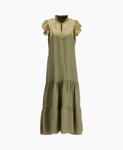 Greek Archaic Kori Maxi Jurk Long New All Over Sleeveless Ruffles Goud*Dames Jurken