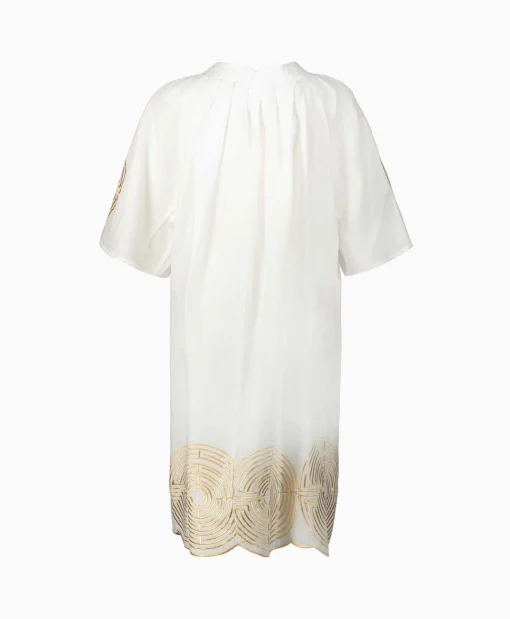 Greek Archaic Kori Mini Jurk Short Labyrinth Bell Sleeve Wit*Dames Bruiloftskleding