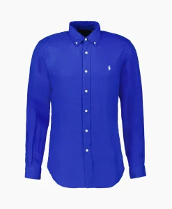 Ralph Lauren Overhemd Linen Midden Blauw*Heren Overhemden