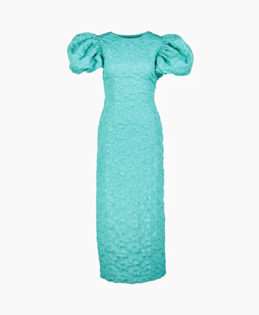 Rotate Midi Jurk 3D Jacquard Turquoise*Dames Jurken