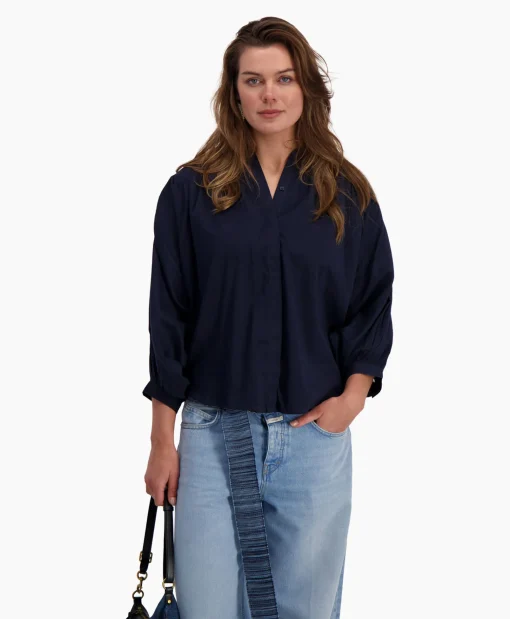 Sea Me Happy Blouse Balloon Donker Blauw*Dames Blouses