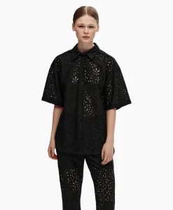 Selected Femme T-Shirt Karola 2/4 Oversize Lace Shirt B Zwart*Dames T-Shirts & Tops