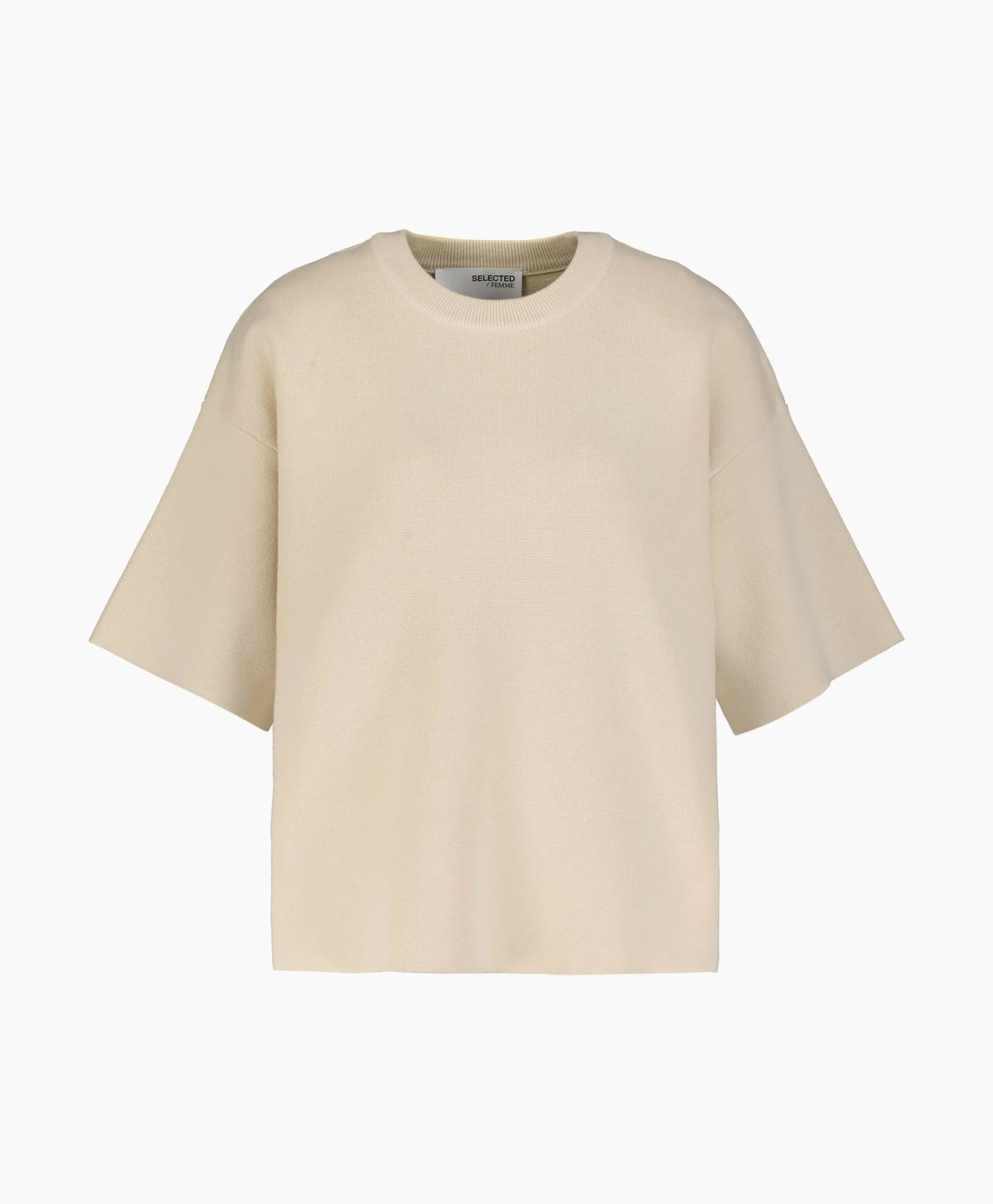 Selected Femme T-Shirt Korte Mouw Liva 2/4 Knit O-Neck Noos Off White*Dames T-Shirts & Tops