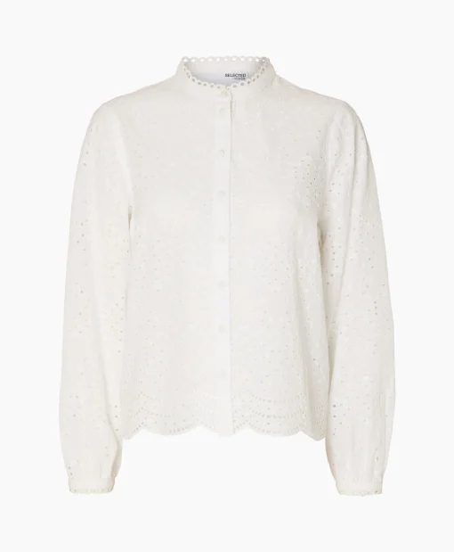 Selected Femme T-Shirt Korte Mouw Tatiana L/S Embr Shirt Noos Wit*Dames T-Shirts & Tops