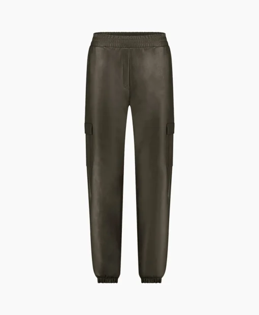 Studio Anneloes Broek Evi Leather Cargo Trousers Bruin Dessin*Dames Broeken