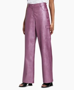 Studio Anneloes Broek Selina Metallic Leather Trousers Paars*Dames Broeken