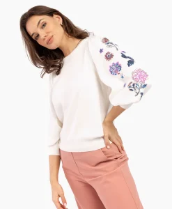 Studio Anneloes Pullover Hollie Embroidery Ecru*Dames Truien