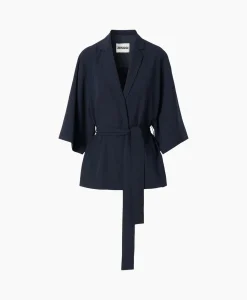 Zenggi Vest Japanse Crepe Kimono Donker Blauw*Dames Vesten