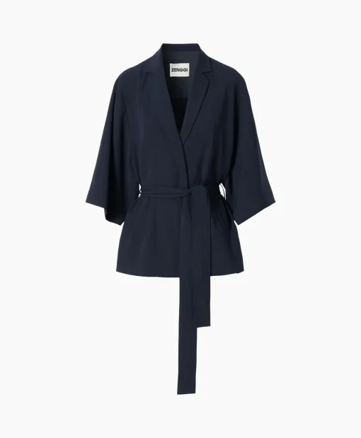 Zenggi Vest Japanse Crepe Kimono Donker Blauw*Dames Vesten